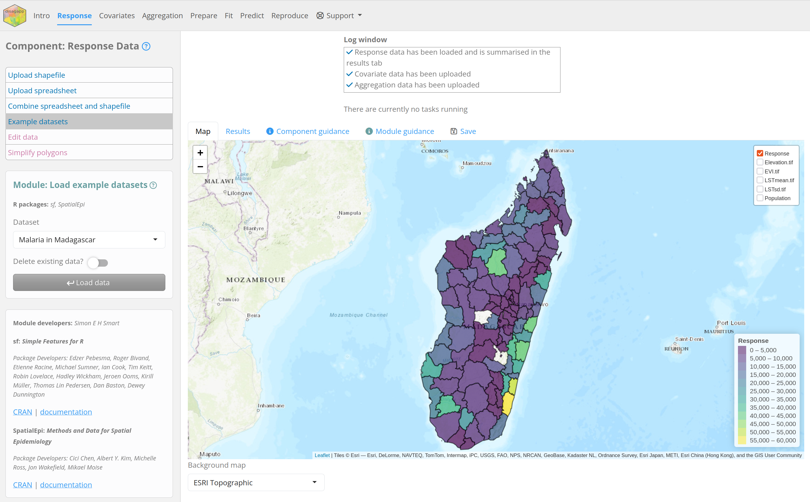Screenshot of the disagapp app, displaying cases of Malaria in provinces of Madagascar